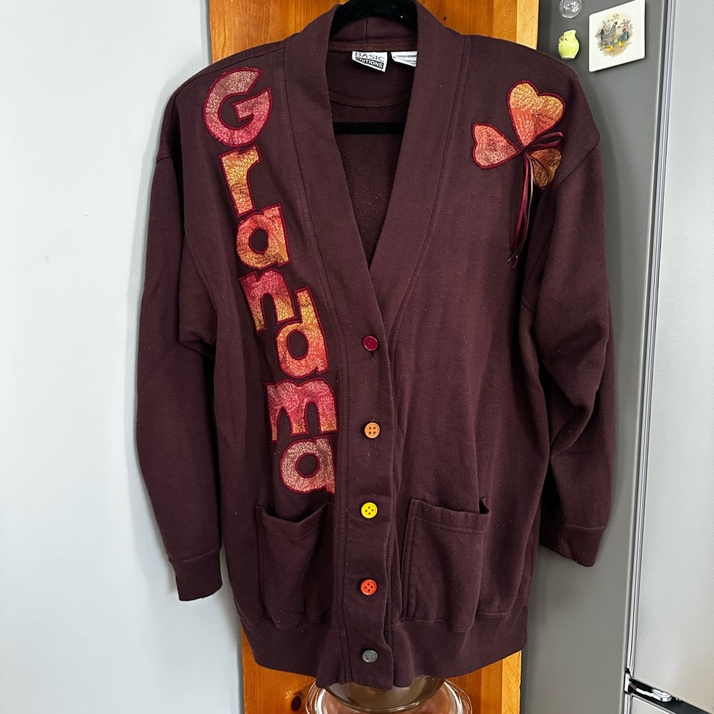 Vintage Basic Editions Brown Grandma Cardigan with Embroidery